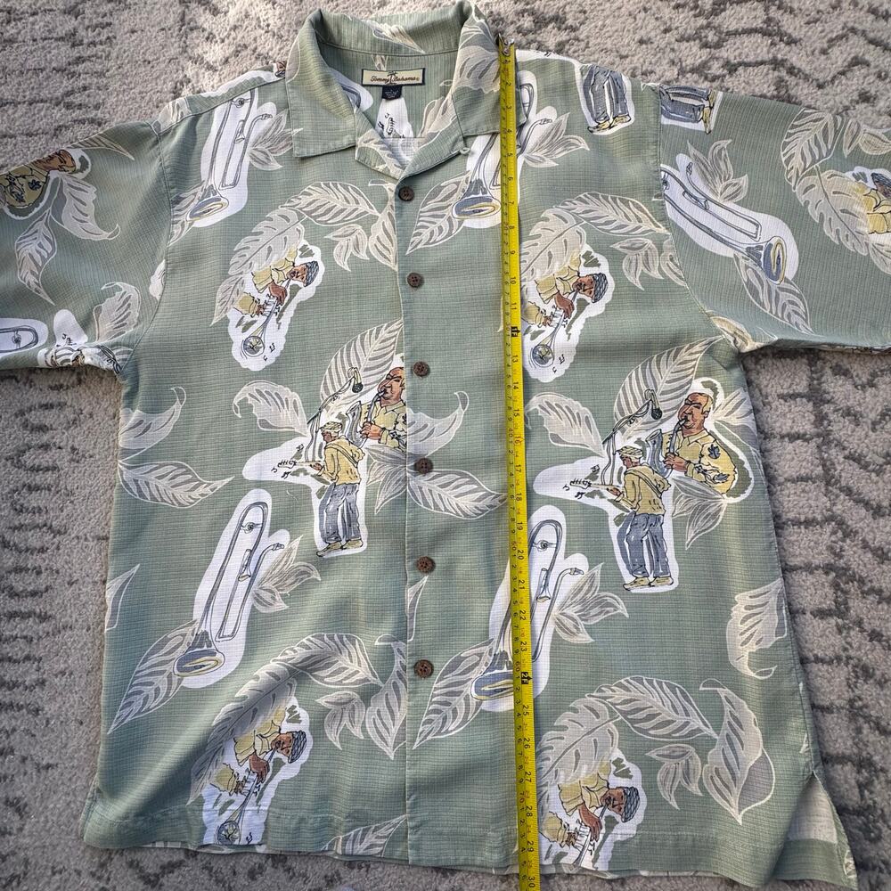 Tommy Bahama 100% Silk Jazz Music Light Green Button 
Down Shirt Size Large - Picture 6 of 7